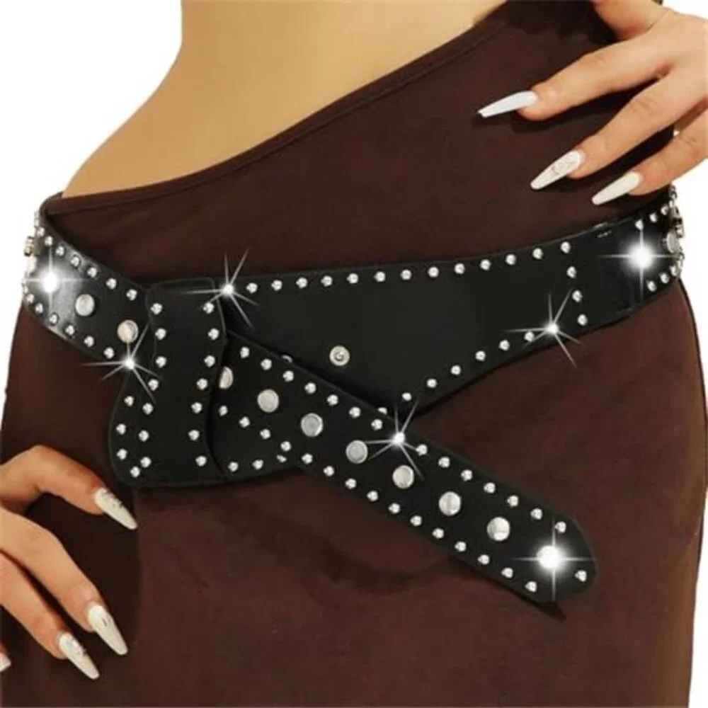 Punk Rivet Wide Leather Belt Chunky Waist Belt Fashion Women Black
